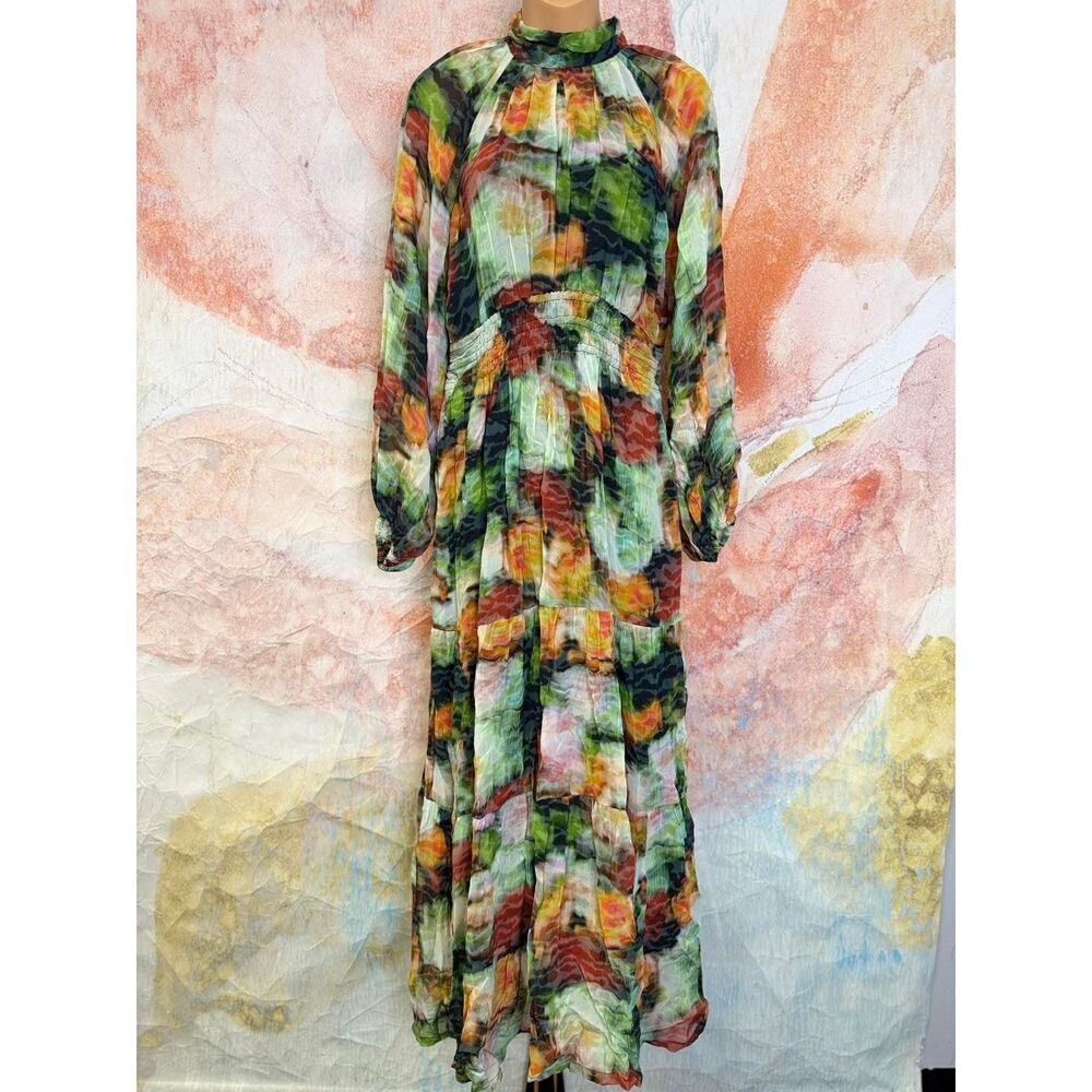 Anthropologie The Somerset Long-Sleeve Mock-Neck Chiffon Maxi Dress - Picture 8 of 11